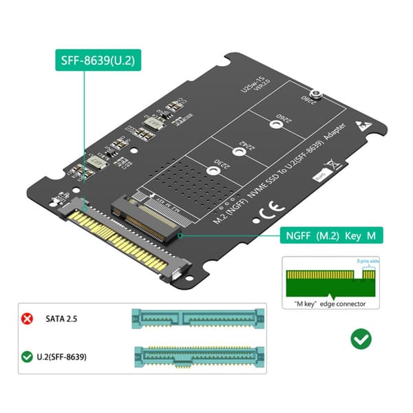 SFF-8639 NVME til NGFF M.2 M-Key PCIe SSD-adapter til stationære computere