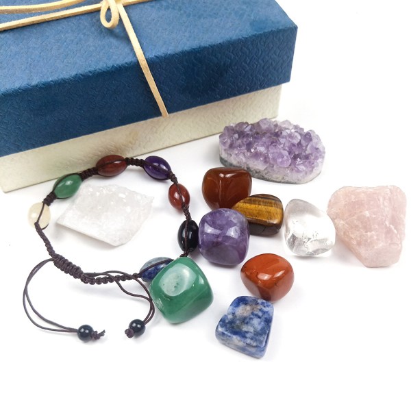 Sju Chakra Energi Ädelsten Naturlig Kristall Armband Ornament Presentförpackning