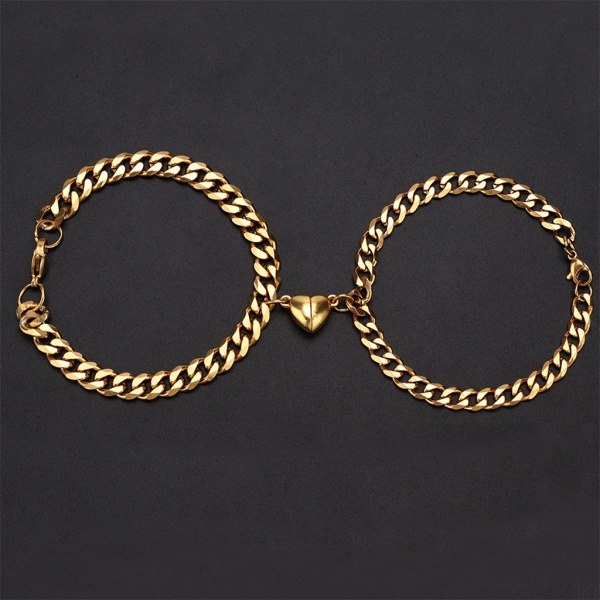 Rostfritt stål kubansk N K kärleksmagnet för pararmband av titanstål Guld Hjärtformat magnetarmband för kvinnor män Cuban chain