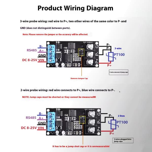 PT100 Lämpötila-anturit Lähetin 8-25V Sisääntulo RS485 Modbus-moduuli