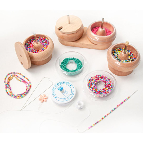 Wood Bead Spinner Bowl med pärlnål Spin Pärlskål, för att enkelt göra smycken smycken projekt