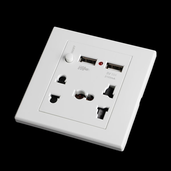 Uttag+2 USB+Switch Vägguttag Laddare AC/för DC- power Kontakt Uttagspanel