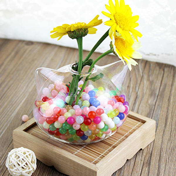 Söt för katt för huvudform Klart glas Vas Flaska Blomflaska Växter Flaska Glas Material för hemväxt Blomma Dec L
