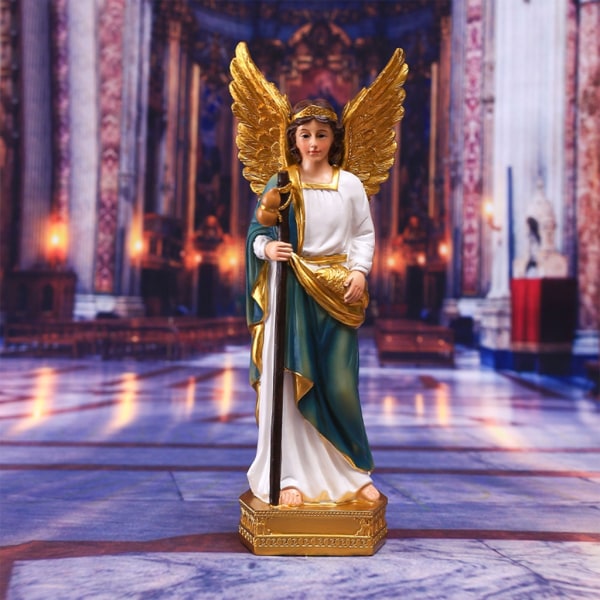 Kristen ängel håller blomma statyett harts dekorativa heliga staty konst prydnad hantverk för julfest