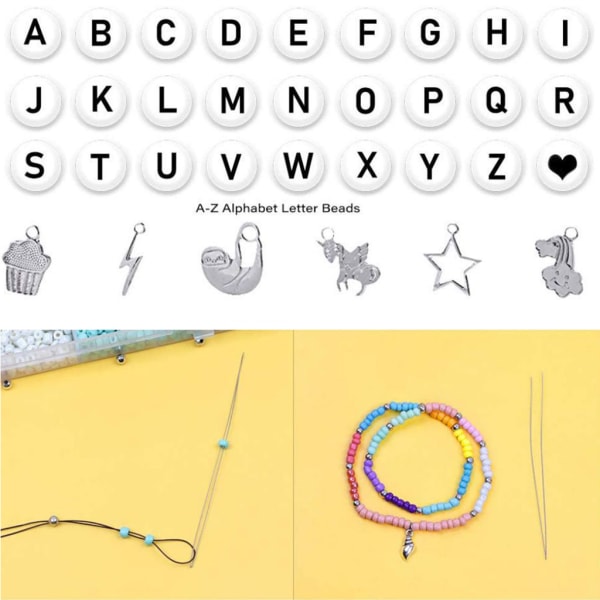 Gör-det-själv-armband Smycketillverkningssats 3 mm glasfröpärlor och alfabetpärlor