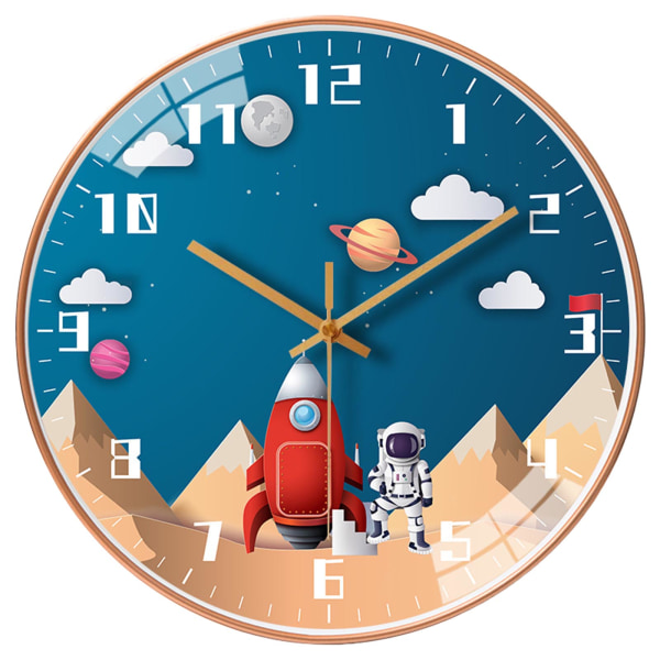 Cartoon Universum Astronaut Väggklocka Mute för Time Clocks Hängande konstklocka null - D