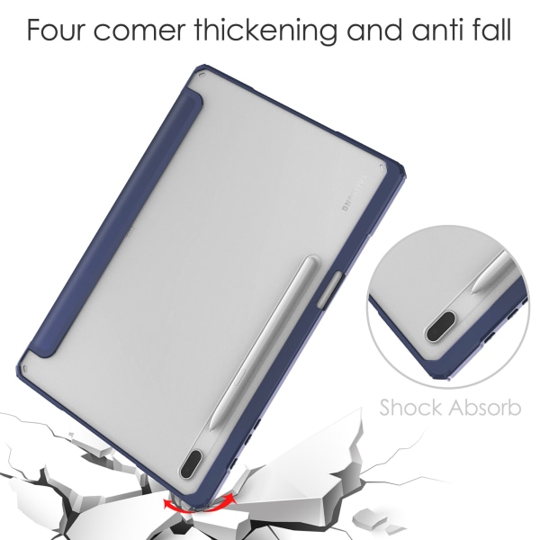 Trifold Stand Auto Sleep Wake Cover Läder Magnetisk skyddande stötfångare för case till Galaxy Tab S7 FE 12,4 tum SM-T730 T Black