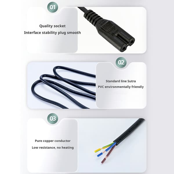 Britisk standard 2-pinners strømledning med 8-formede kontakter 1,5M for elektronikk