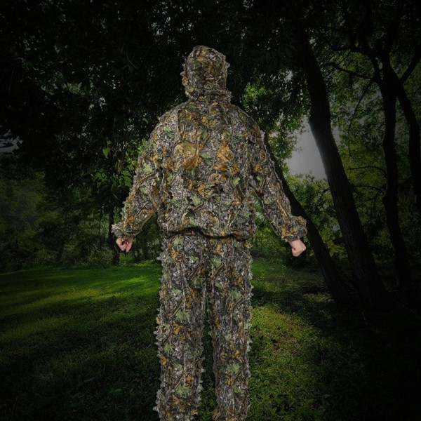 3D Ghillie Suit Kamouflage Kläder Jungle Suit Träningsblad Kläder Jaktdräkt Byxor Huva för jacka Tvådelad L