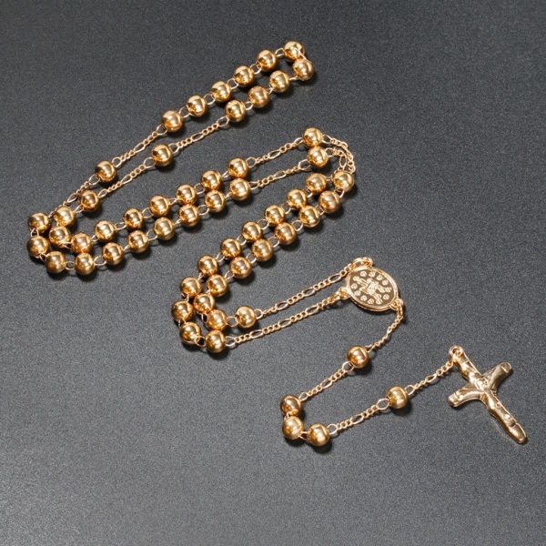 6mm Rosenkrans Bön Pärlor Halsband katolska kristna religiösa smycken Charm present för män kvinnor för korshänge Jewelle Gold-color