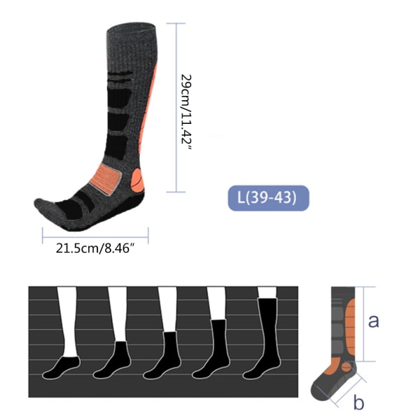 Ett par ylle skidstrumpor för män kvinnor ungdom, kompression snowboard strumpor Knähöga tjocka thermal för kallt väder 2 L