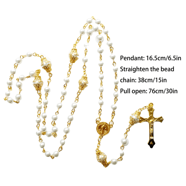 Vintage Pearl Beads Rosenkranshalsband Jesus Kristus krucifix för korshängande hals