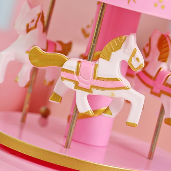 Merry-Go-Round musikdosa med LED-ljus Musikkarusell Hästleksak Födelsedagspresent Blue