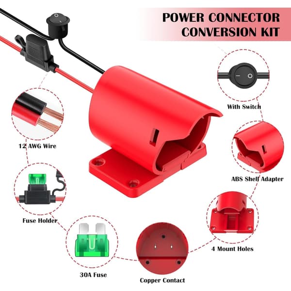 14AWG Hjul Batteriadapter til 12V Dock Strømstik Måler Strøm