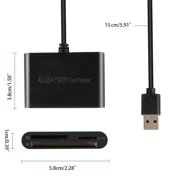 USB 3.0 minneskortläsare Compact Flash-kortadapter för SD / Micro- SD / CF-kort Multifunktionskonverterare för dator