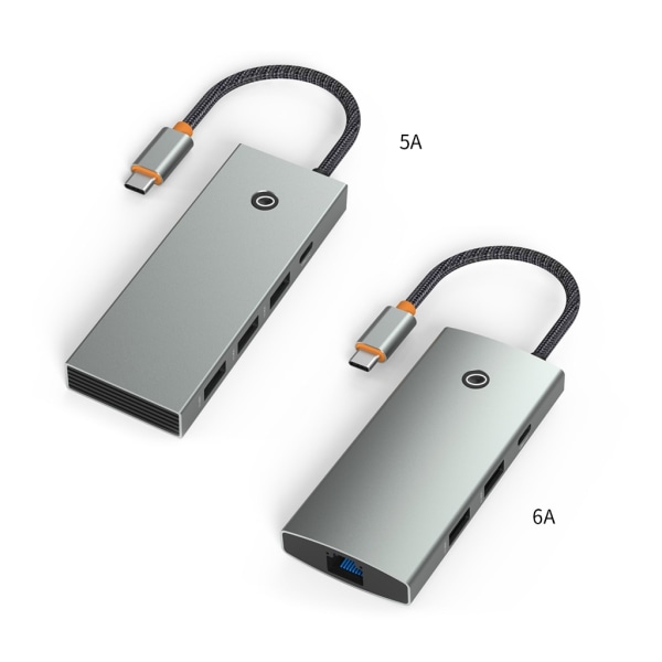USB C Hub 6 i 1 Adapter Dockstation Stöd 4KHDMI2.0 2xUSB 3.0 PD100W Laddning Rj45 Ethernet-kontakt null - HC606A