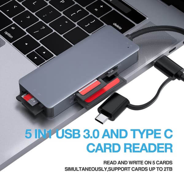 USB C USB3.0 Kortläsare 5 i 1 Minneskortläsaradapter för MS USB3.0