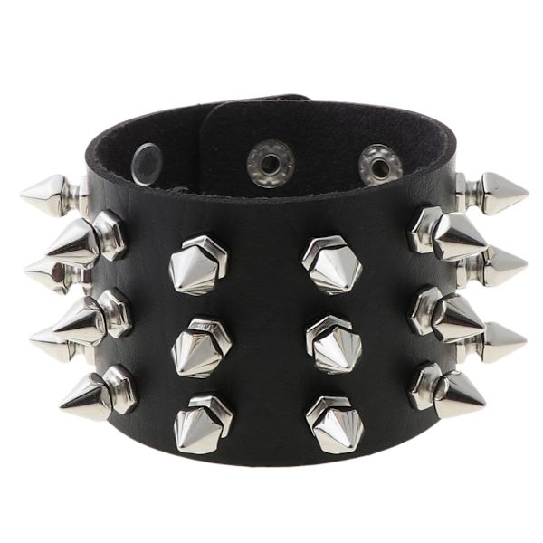 Unisex Svarta Punkrockarmband i Konstläder med Spiknitar