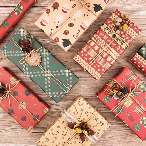 Retro julelement Presenter Omslagspapper DIY Presentförpackning Kraft Wraps null - Random style