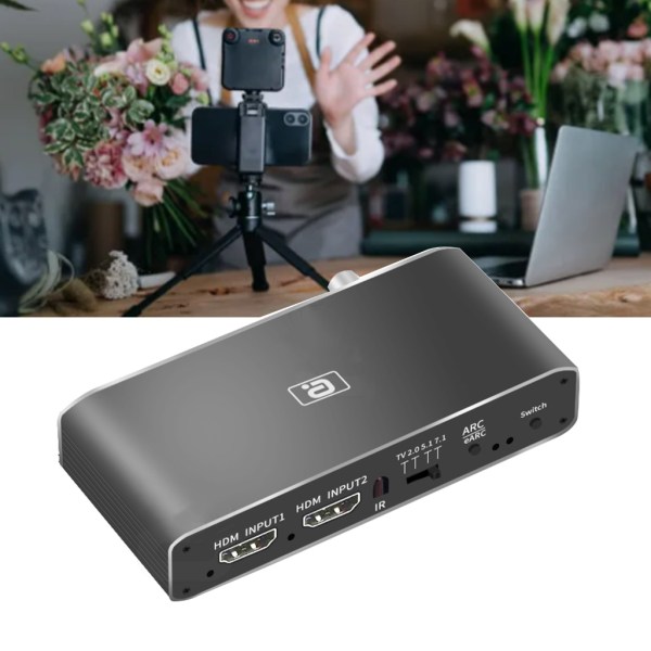 8k HDMI2.0b Audio Extractor 2 In 1 Out Switcher eARC Splitter 7.1CH DSTHD AUX Koaxial Optisk DAC-avkodning CEC HDCP UK