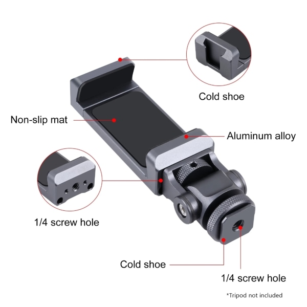 Adapter för stativfäste för mobiltelefon | Passar alla smartphones Universal Phone Mount för stativ, Cold Shoe Mount Adapter 1/4"