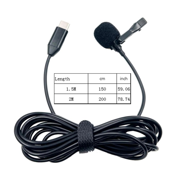 USB C Mikrofon Extern Lapel Mic för smartphones Surfplattor Professionell ljudinspelning Enkel att använda för telefon 15-serien 1.5M