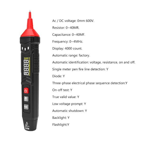 Multimeter Tester Pen Typ Spänningsdetektor Automatisk Tester Kapacitans Penna Elektrisk mätare Verktyg Digital Voltmeter Mätare