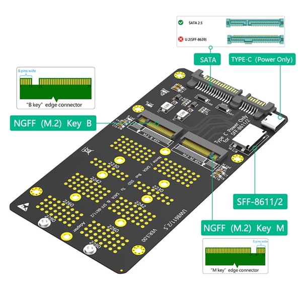 Effektiv M.2(NGFF) NVMe SSD'er til SATAs og SFF 8611 8612 Computer Adapter