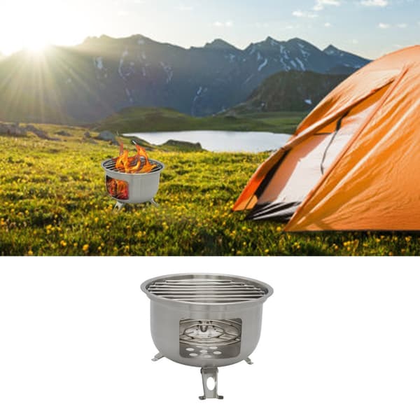 Bärbart Campingkök Rostfritt Stål Grill Backpacking Vedeldad Kamin