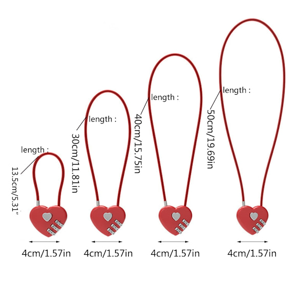 Kärleksform Lås Bröllopspresent Hjärta Lösenord Kod Hänglås Vagn-fodral Koncentriskt lås Långt vajer Lösenord Hänglås Red 30cm