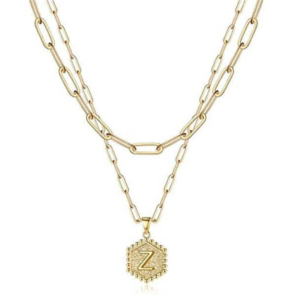 Layered Choker Halsband Dam Guld Layering Gem Kedja Halsband Enkelt justerbart Hexagon Pendant Halsband null - A