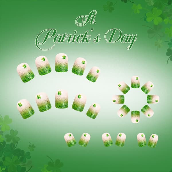 1 sæt komfortable korte press-on negle med Patrick-tema glitrende design
