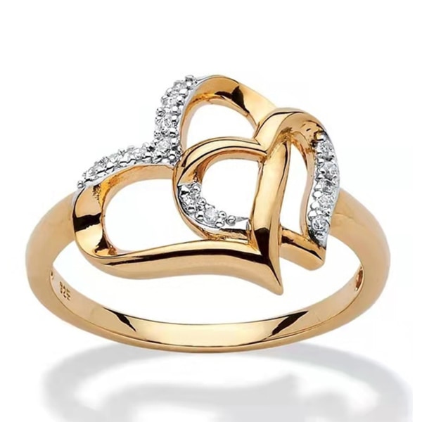 Vintage Double Heart Hollow Ring Enkla Legeringsringar Smycken Knogringar Enkel Fingerring Alla hjärtans dag present null - 5