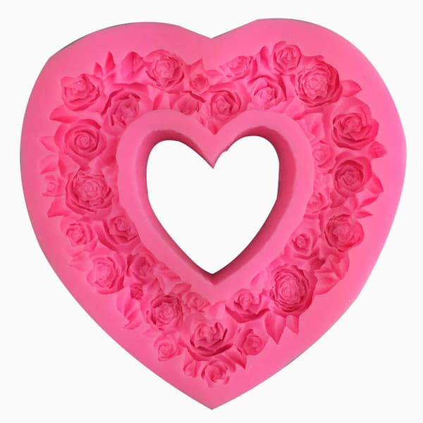 Silikon 3D Hjerte Roseformet Valentinsdag Fondantform Preget Kjærlighetskransform