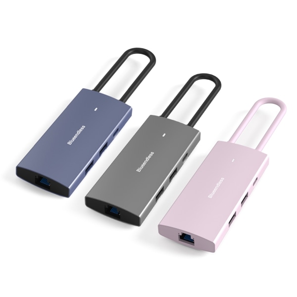 USB C Dockningsstation 6 i 1 Hubs Adapter med HDMI-kompatibel 2.0+USB3.0 Port+PD3.0+Gigabit Ethernet Dockningsstation Blue