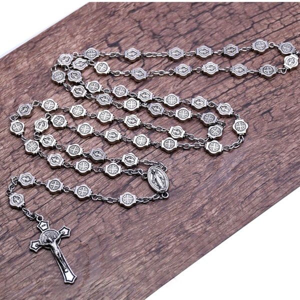 Rosenkrans för kors halsband krucifix hänge Jesus Kristus 8 mm pärlor Halsband prydnader Lämplig för kvinnor Män Christian Si