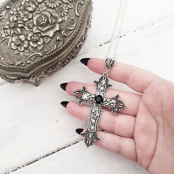 Stort detaljerat korsborrhänge Halsband Silver Färgton Gotisk Punk Smycken Mode Charm Statement Kvinnor Present Red