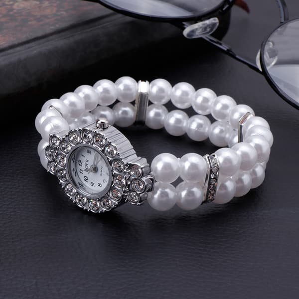Dameur simuleret perle til rhinsten luksus mode elegant armbånd White Style 2