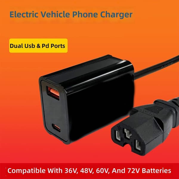 Nopea lataussovitin 36V 72V sähköpyörille USB- ja Type C -porteilla