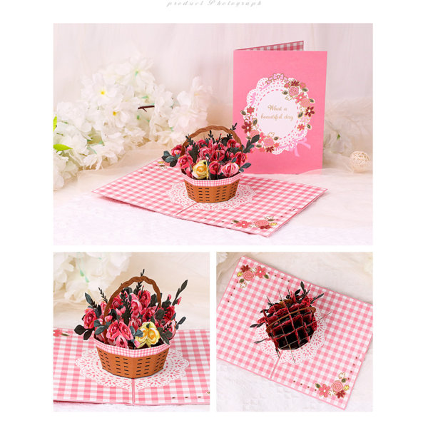 Roe Flower 3D Pop-Up gratulationskort för mors dag bröllopsfest med kuvert