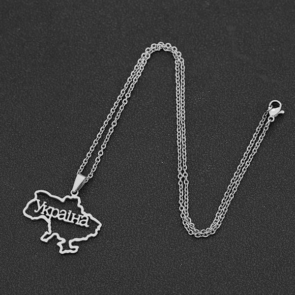 Ukraina Karta Hänge Halsband för män Kvinnor Rostfritt stål Guld Silver Choker Ukraina Kontur Hjärta Flagga Smycken Present Silver - D