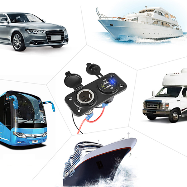 Kaksois-USB-laturi virtalähde pistorasiaan autoon veneeseen matkailuautoon 12-24V USB QC3.0 laturi