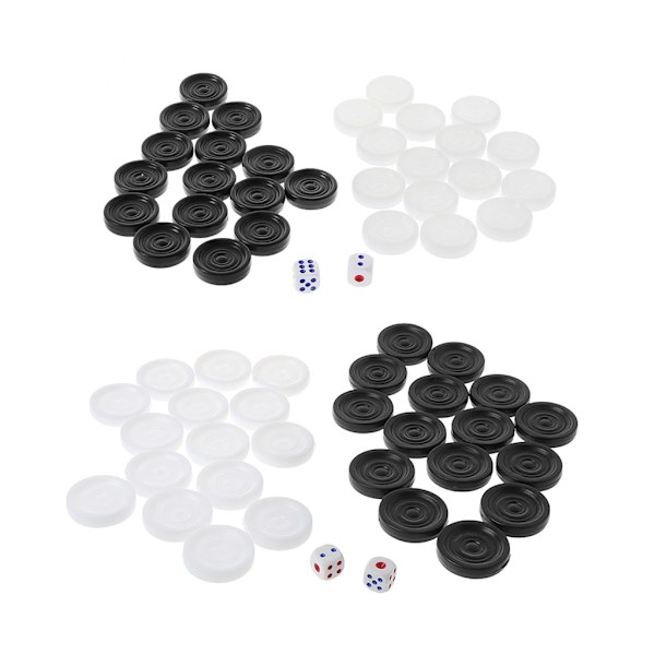 32 stycken plastpjäser, internationellt svart vitt schack, backgammon pjäs Chip pieces set för barn Barnleksak 35mm