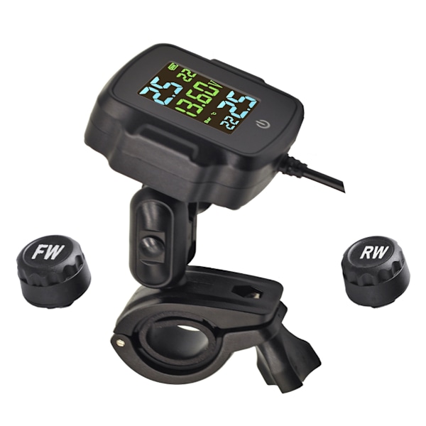 Motorcykel Däcktrycksövervakningssystem LCD-Display 2 Externa Sensorer