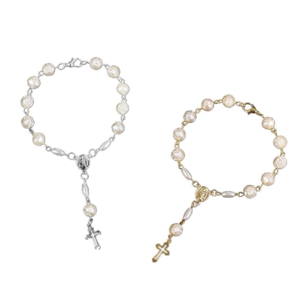 Rosenkrans pärlor katolska för kvinnor Rosenkrans armband för kors berlocker religiösa hängslen Gold