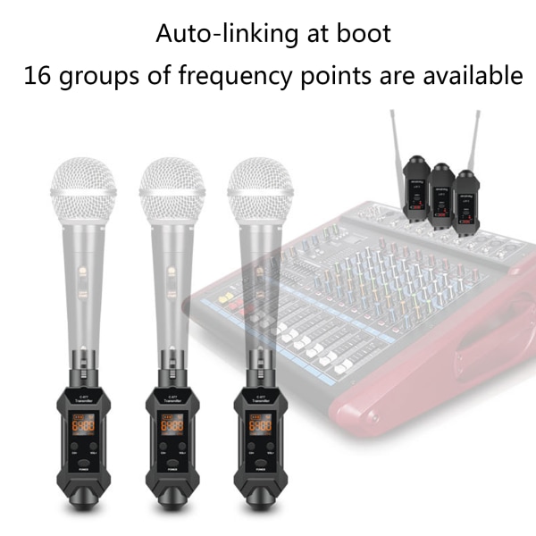 1-par plug-on mikrofon trådlöst system XLR sändare och mottagare adapter med uppladdningsbart 3,7V 14500 batteri