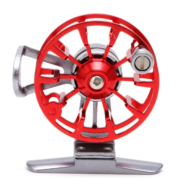 Fullmetall Ultralätt tidigare isfiskerullar Hjul flugfiskerulle aluminium Red