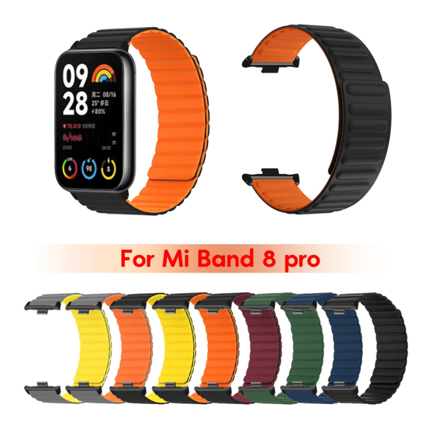 Watch kompatibelt för MiBand 8 Pro Smartwatch Magnetisk silikon Sportarmband Ersättningsarmband Mjukt klockband Black orange