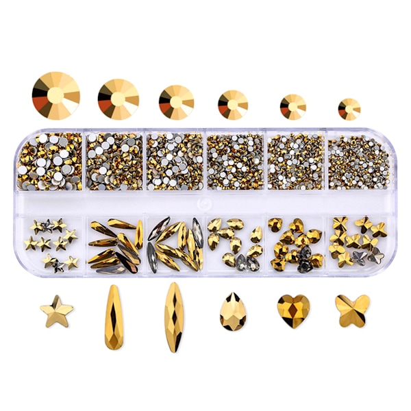 12 Fack Glas Nagelkonst Dekorationer Multi-Form Multi-Storlek Nagel Ornament