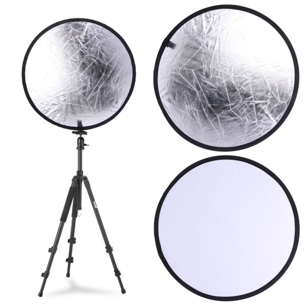 2 i 1 55-60 cm Light Mulit hopfällbar skivfotograferingsreflektor Silver/Vit